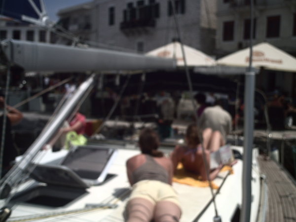 Relaxing on deck at Syros