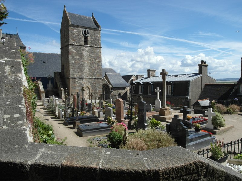 View of cemetry and church