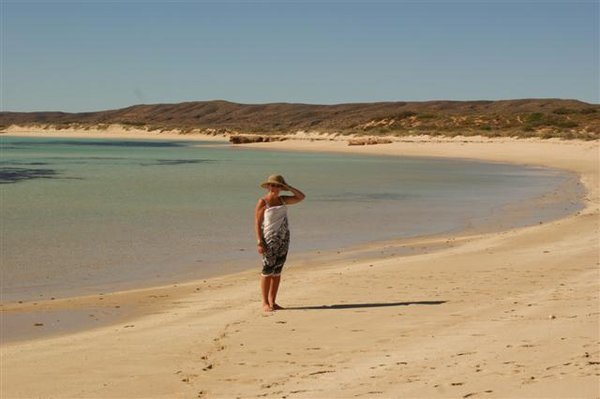 Sheila on a deserted beach