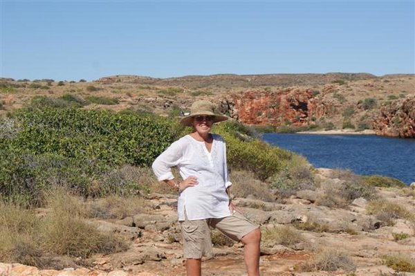 Sue in statuesque pose at Yardie Creek