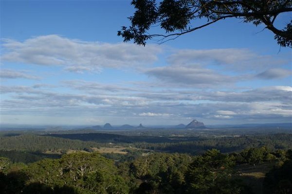 The Glasshouse Mountains from the heights at Maleney