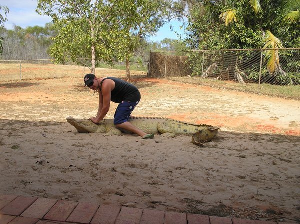 Troy wrestling a croc....