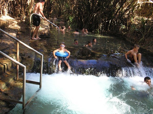 Axel going down the falls at the springs in Katherine