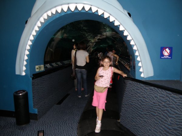 Leah in shark tunnel