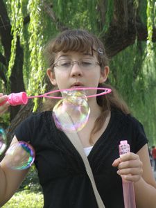 Leah blowing bubbles