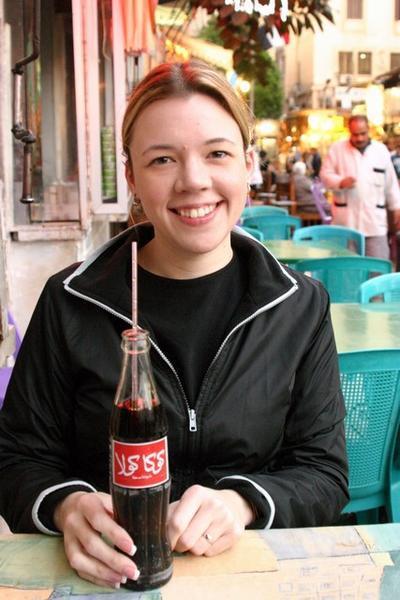 Erin enjoying some Coca Cola