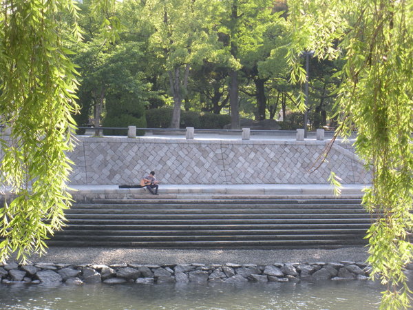 Woman singing in the park