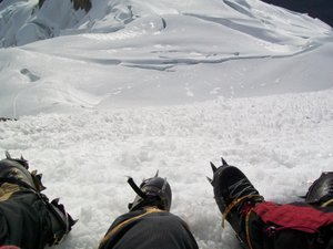 Looking back at the ice climb to summit