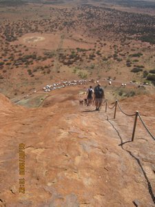 238  1-7-09  Den looking down from the top when Climbing Uluru