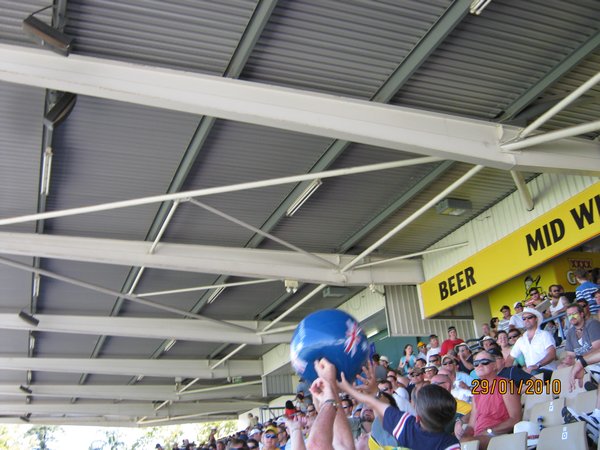 12   29-1-10  The beach ball doing the rounds at the WACCA Ground  for the cricket