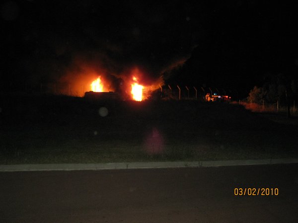 23   3-2-10  The Caravan & Fence going up in flames at 2am