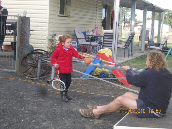 75  14-6-10  Maddy & Dad playing around Goondiwindi QLD