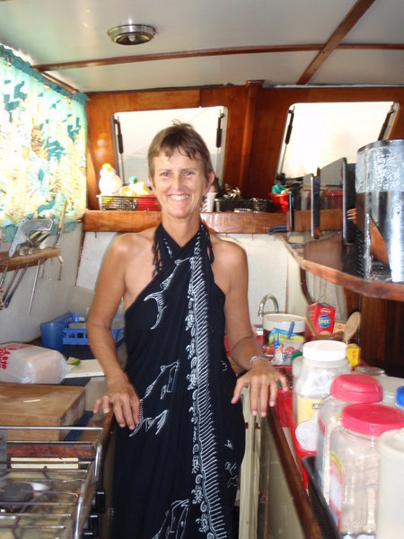 Sue in the Galley on Wyuna
