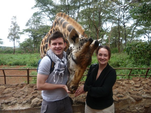 Mike, Michelle and Giraffe