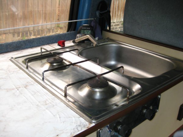 the cooker stove top and sink
