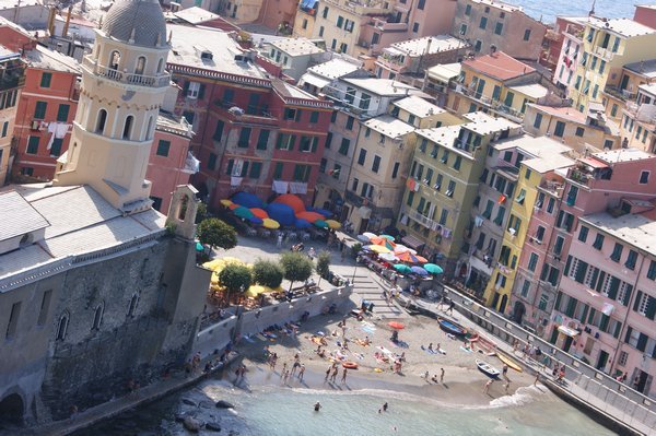 Closer shot of Vernazza and the tiny beach