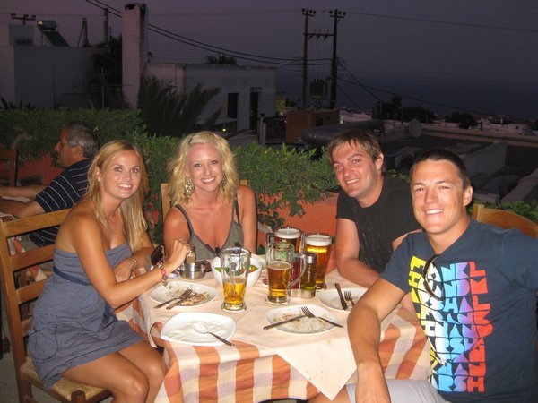 Group shot at dinner in Thira - Santorini