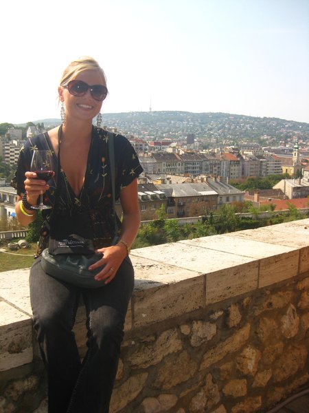 suz sampling some wine at the festival at buda castle