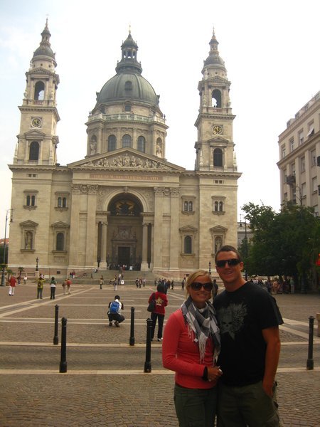 outside the main church in pest