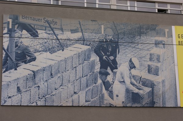 Pictures of workers building the Berlin wall