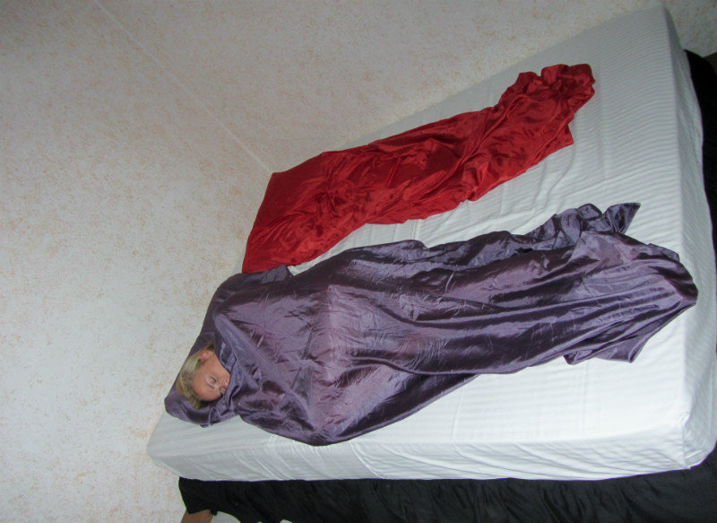little catapillar wrapped in a sleep sheet in Dumaguete