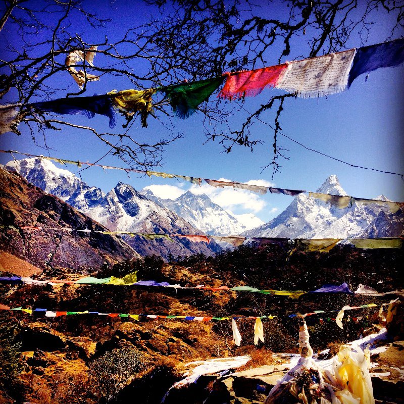prayer flags with everest