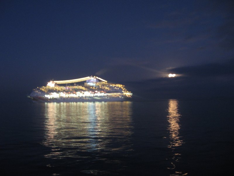 Cruise Ship and Rising Moon