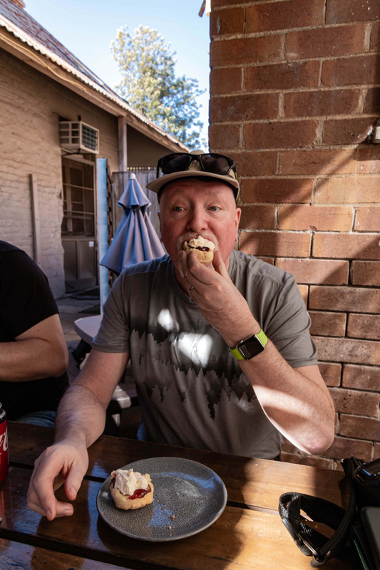 Eating a scone in Scone, NSW