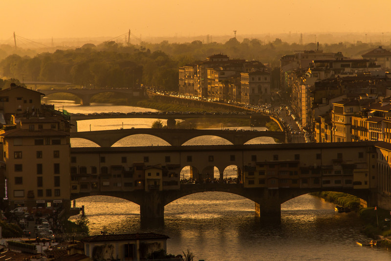 Bridges of Florence at sunset