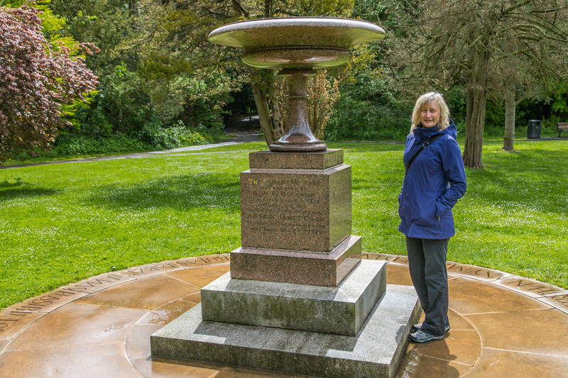 Tracey at the Captain Cook Birthplace Marker
