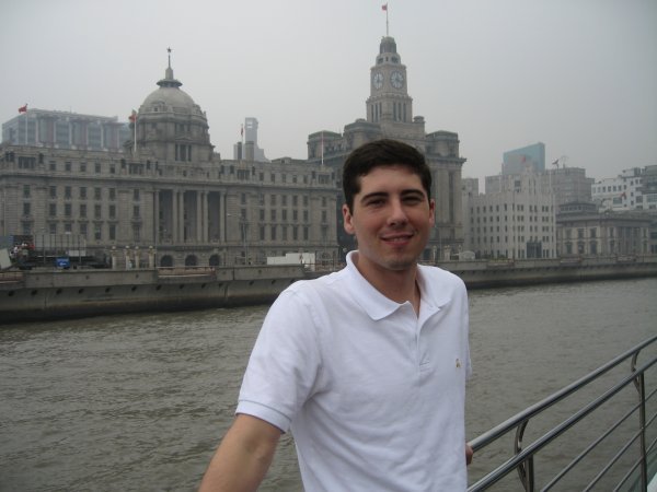 Me on the boat with the Bund in the background