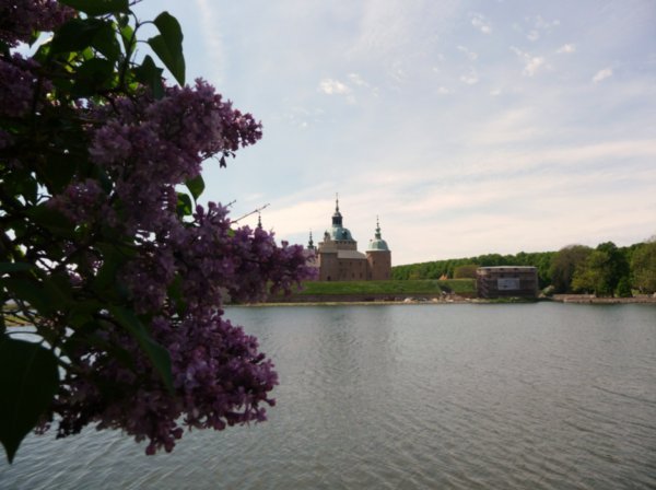 View of the Kalmar Castle with blooming lilacs
