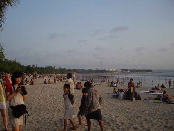 The busy beach at Kuta