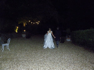 Late at night, the bride and groom head off