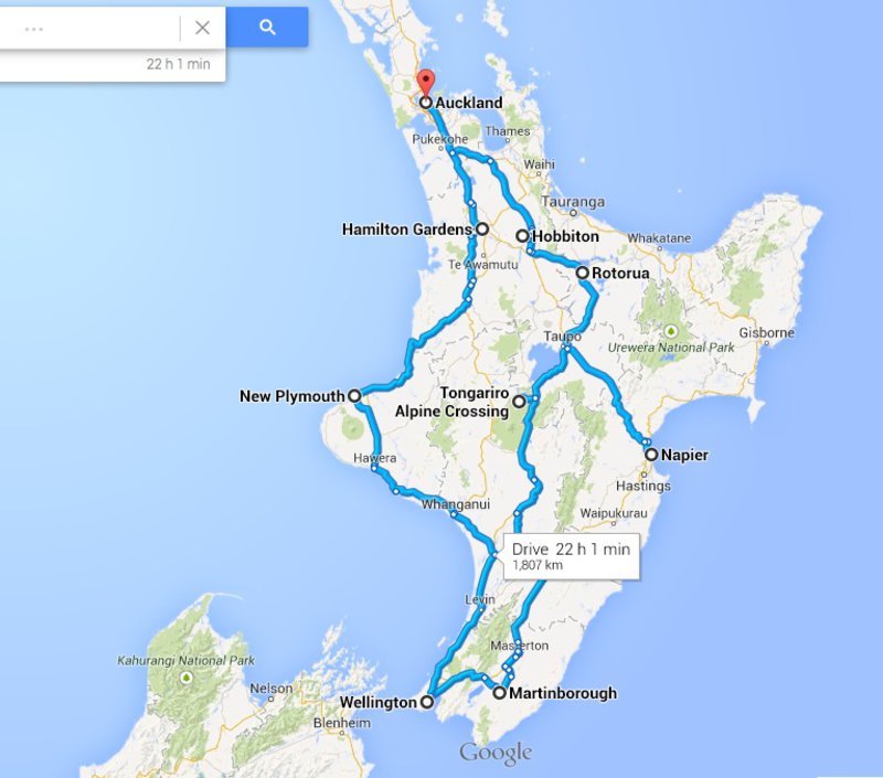 Map of our NZ driving route