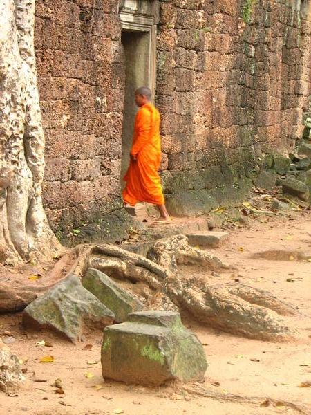 Monk at temple ruin