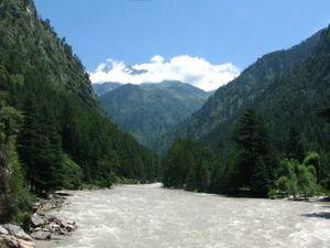 View from suspended bridge from Kasol
