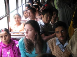 In the packed full bus...
