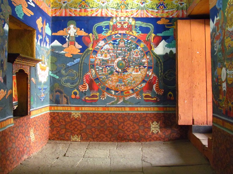 At Paro Dzong, Buddhist paintings