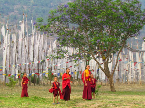 Novice monks play by Divine Madman monastery