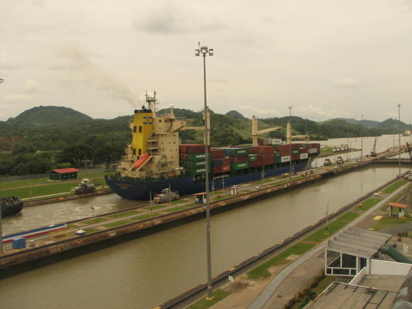 Panamax ship crossing the Canal