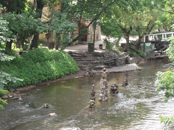 Stone pillars in the river