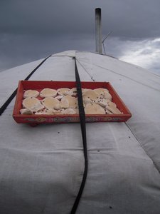 Drying cheese on the ger roof