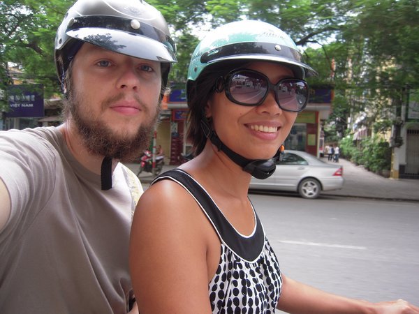 Scootering around Hanoi with Linh !