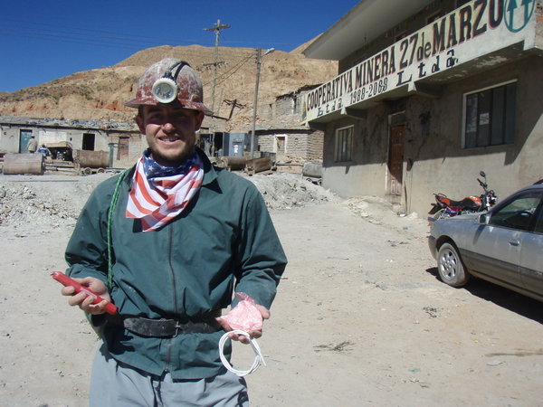 Dylan and his dynamite in front of the mine