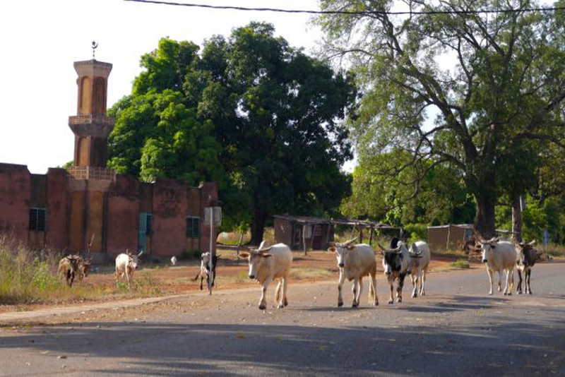Sindou mosque and passing traffic