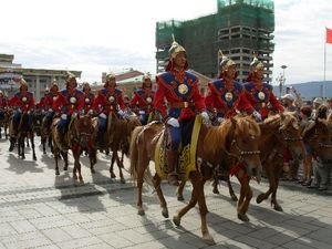 initial Naadam parade in Sukhbaatar Square