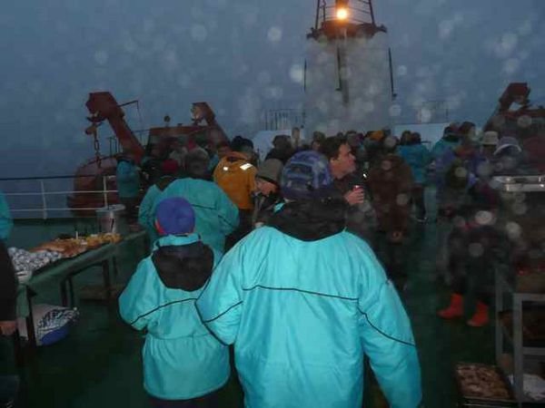 partying in the rain off Macquarie Island