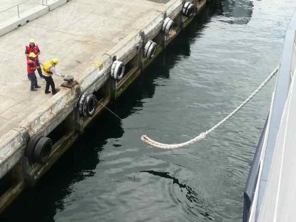 tying up, finally, after nearly four weeks at sea