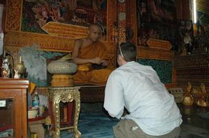 Getting blessed by a Buddhist monk in Chiang Mai
